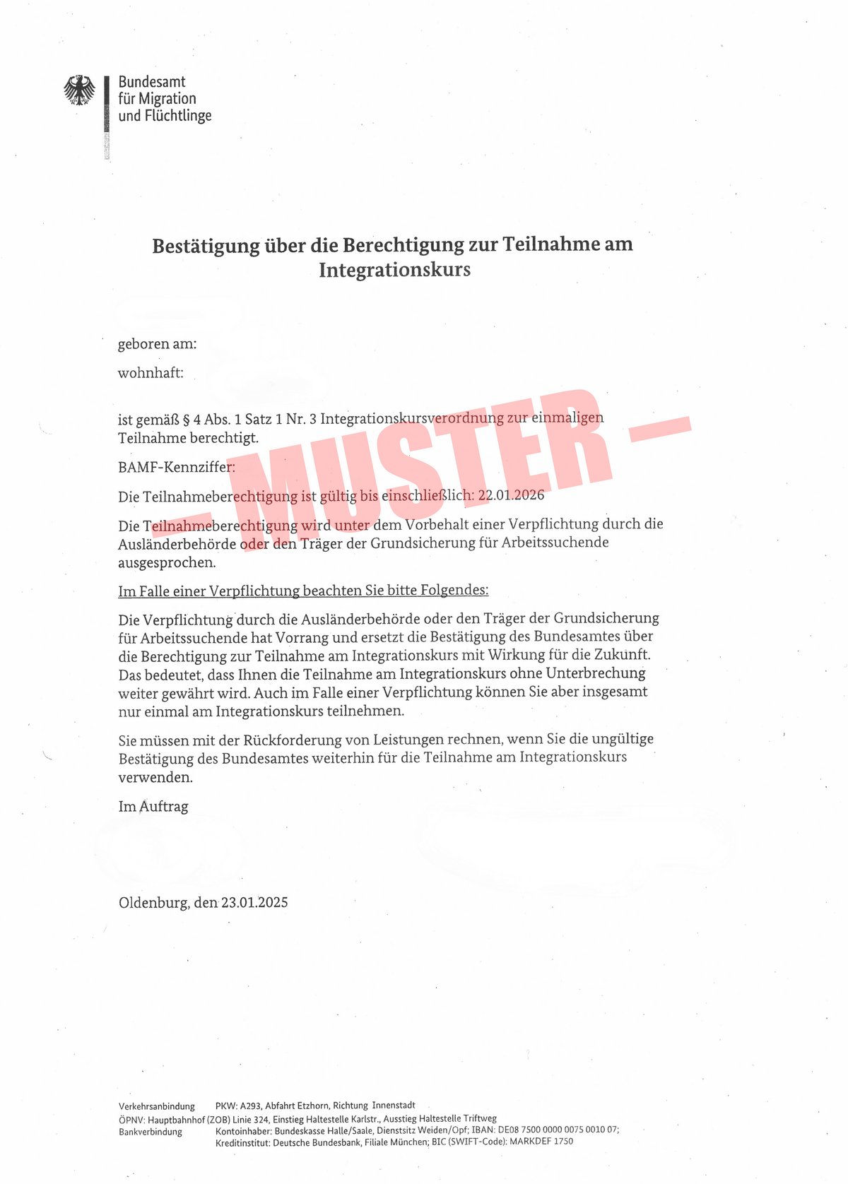 Muster einer Berechtigung