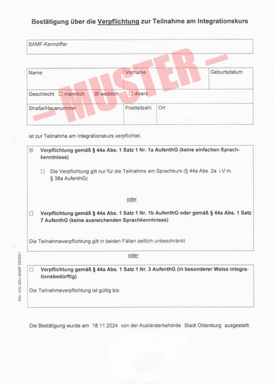 Muster einer Verpflichtung der Ausländerbehörde