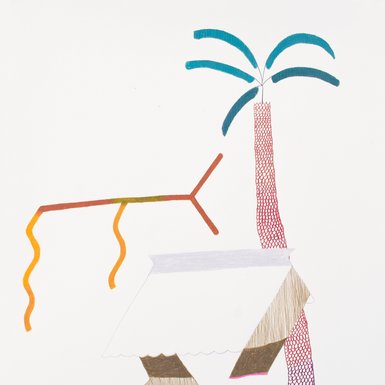 Palmen und andere grafische Elemente mit Buntstift gezeichnet. Bild: Olga Grigorjewa