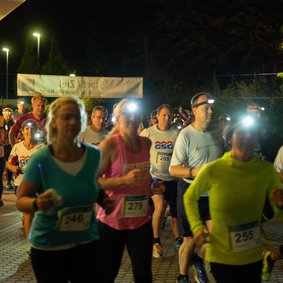 Eine Gruppe Läufer*innen startet in den Nachtlauf. Bild: Ross