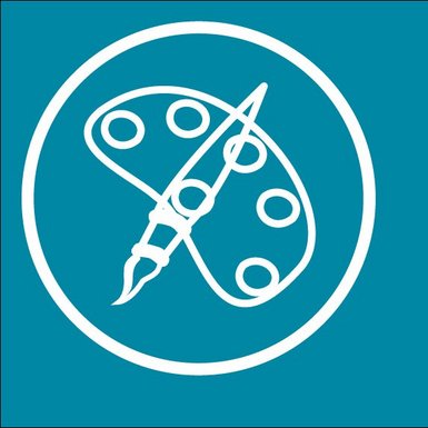 Umriss eines Pinsels auf einer Farbpalette.