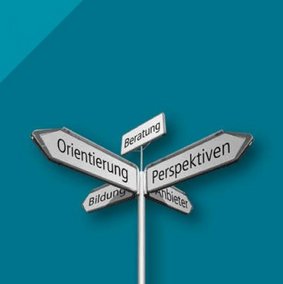 Ein Wegweiser zeigt Richtung „Orientierung“, „Perspektiven“.