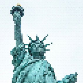 Die Freiheitsstatue aus Lego in 2D.