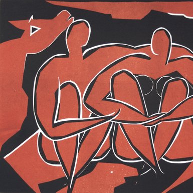 Farbholzschnitt „Zweisamkeit“ von Ida Oelke