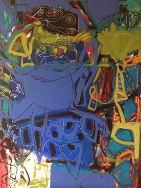 „Galopp in Blau“ (Mischtechnik auf Leinwand) – Bild: Regina Rüsen