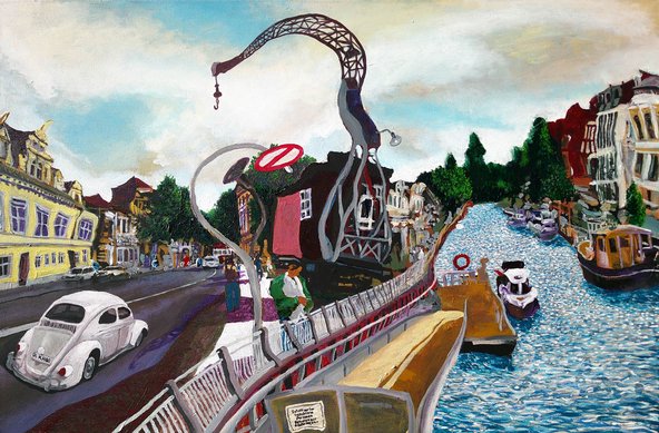 Der Oldenburger Hafenkran und Umgebung.