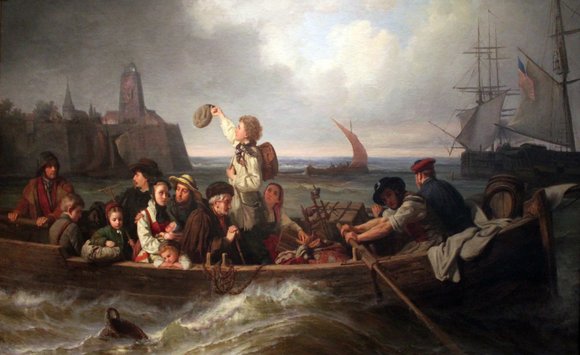 Bild: wikimedia comons Bild Abschied der Auswanderer von Antoine Volkmar.